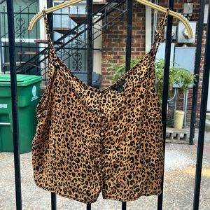 Wild Fable Leopard Button Down Cropped Spaghetti Tank
